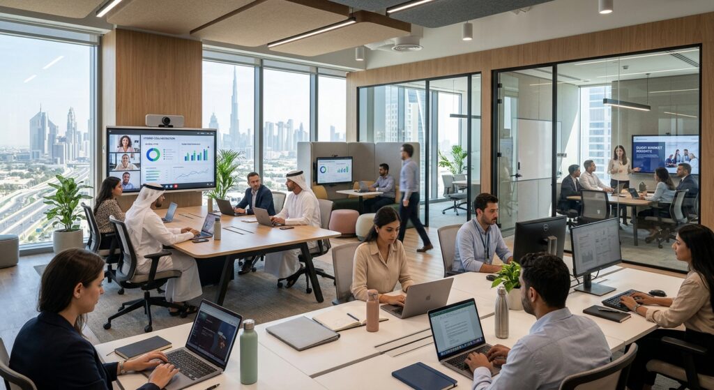 hybrid workspaces in Dubai modern office