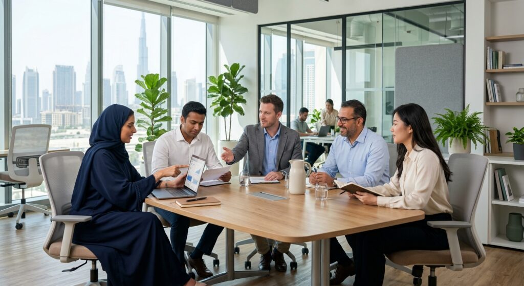 professionals working in business workspace Dubai