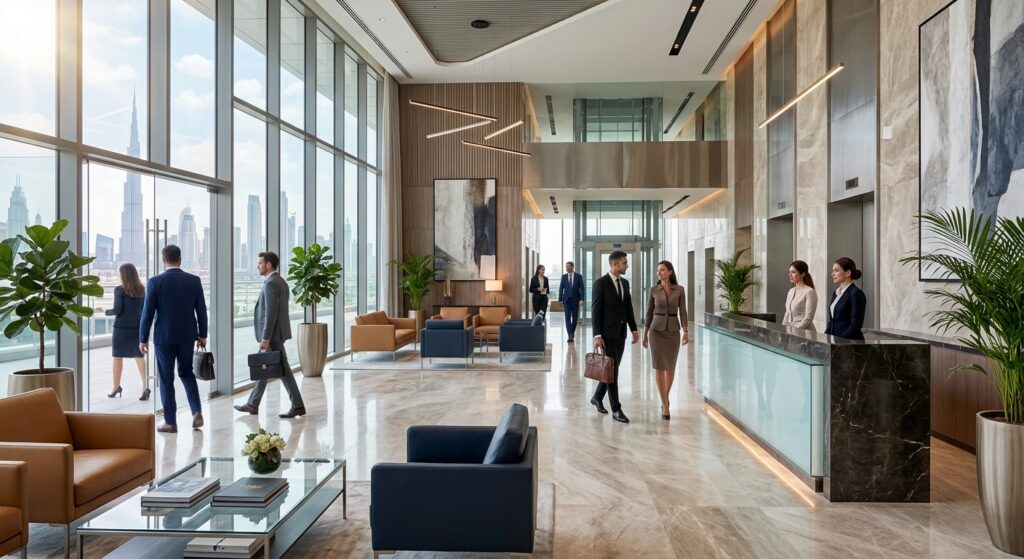 business center in Dubai modern reception area