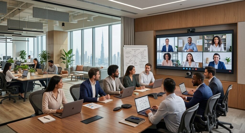 team collaboration in hybrid workspace Dubai
