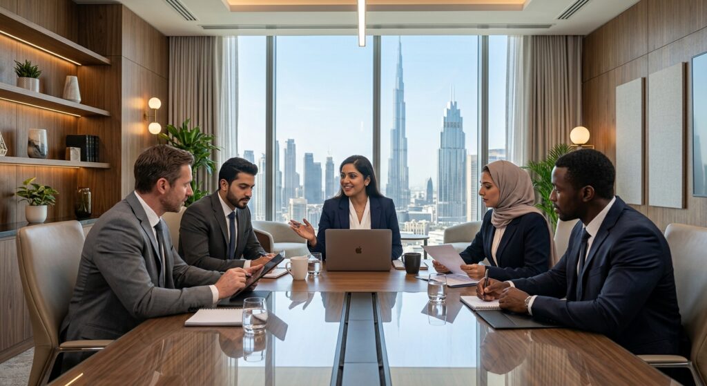 business professionals working in professional workspace in Dubai