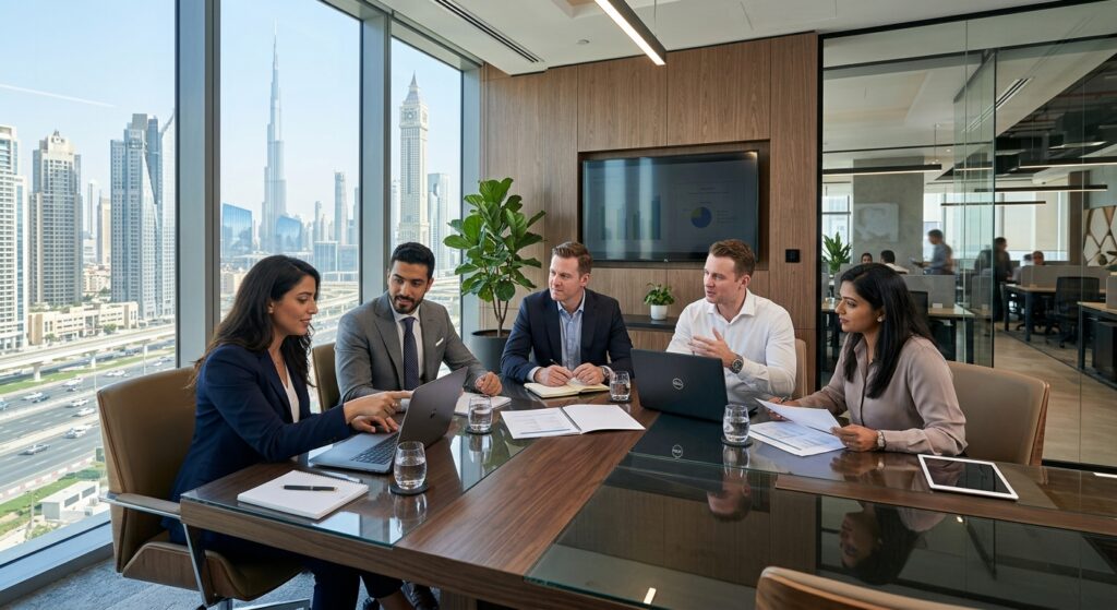 professionals working in managed office space in Dubai