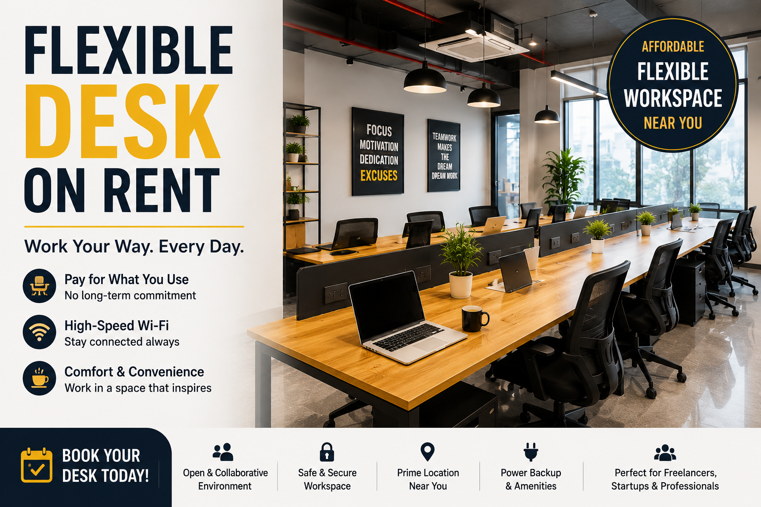 The best flexible desk on rent near me, affordable