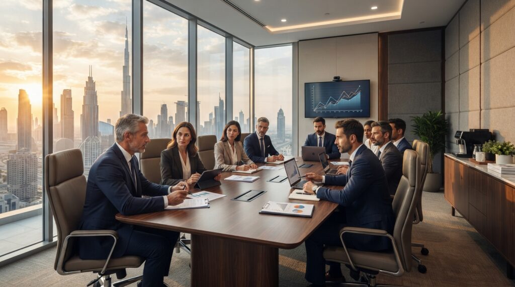 Business team working in office space for business in Dubai
