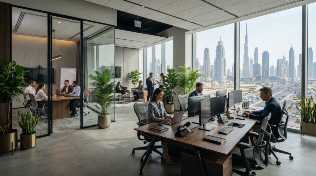 serviced office space in Dubai with premium office interiors