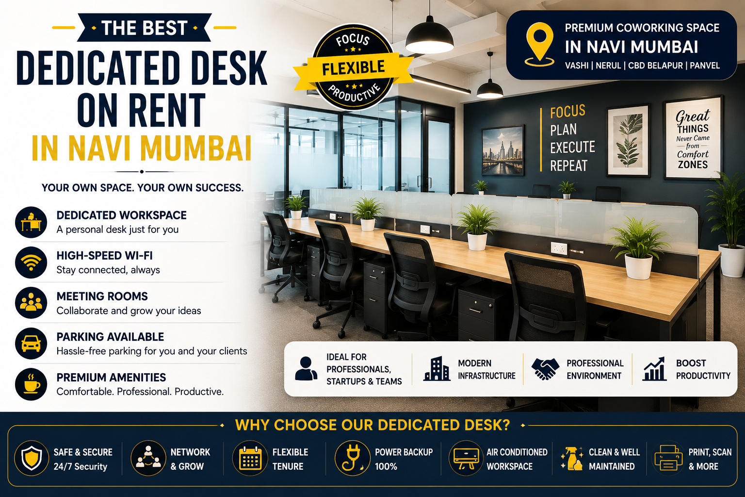 The best dedicated desk on rent in Navi Mumbai, affordable