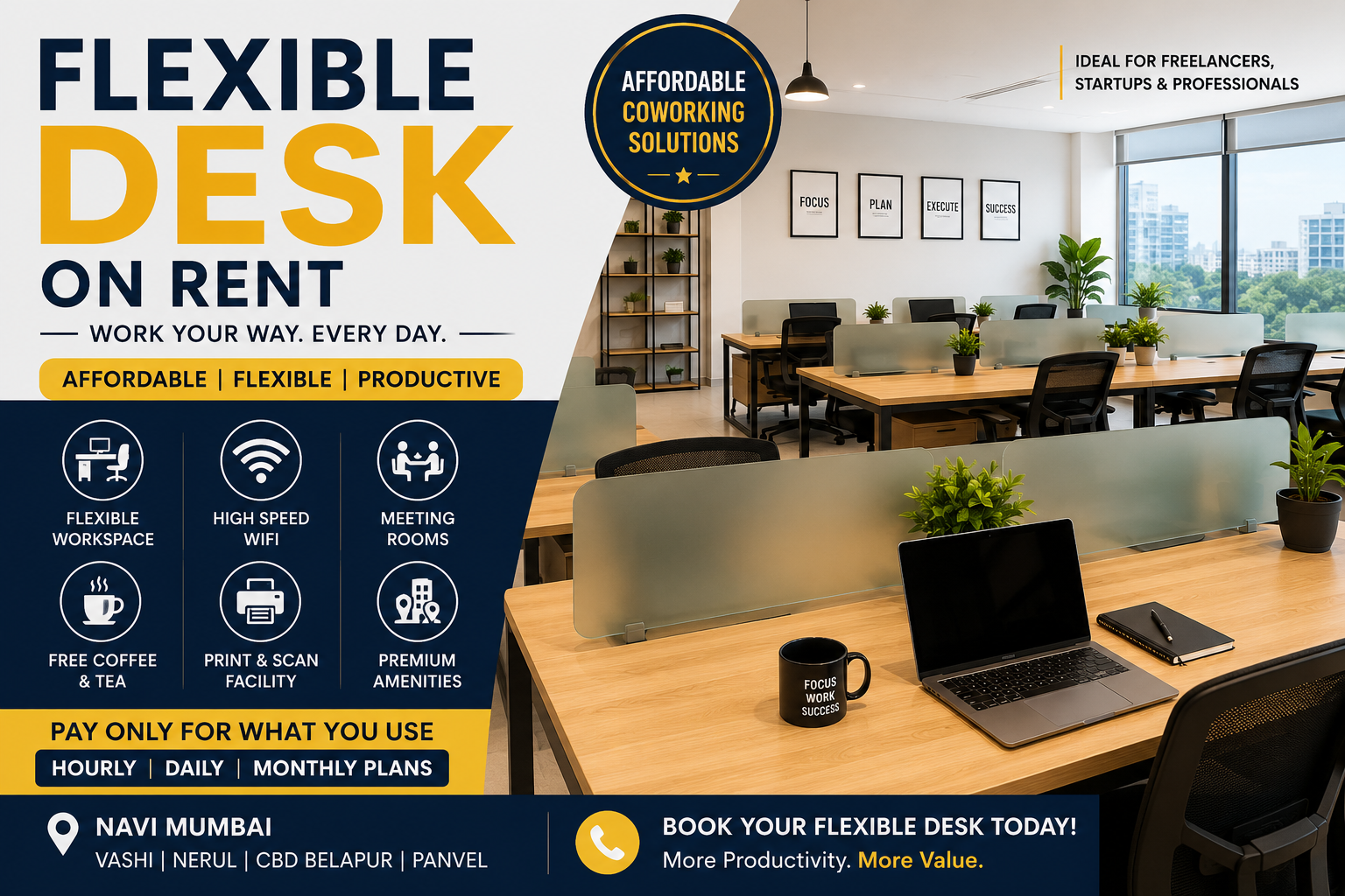 The best flexible desk on rent in Navi Mumbai, affordable