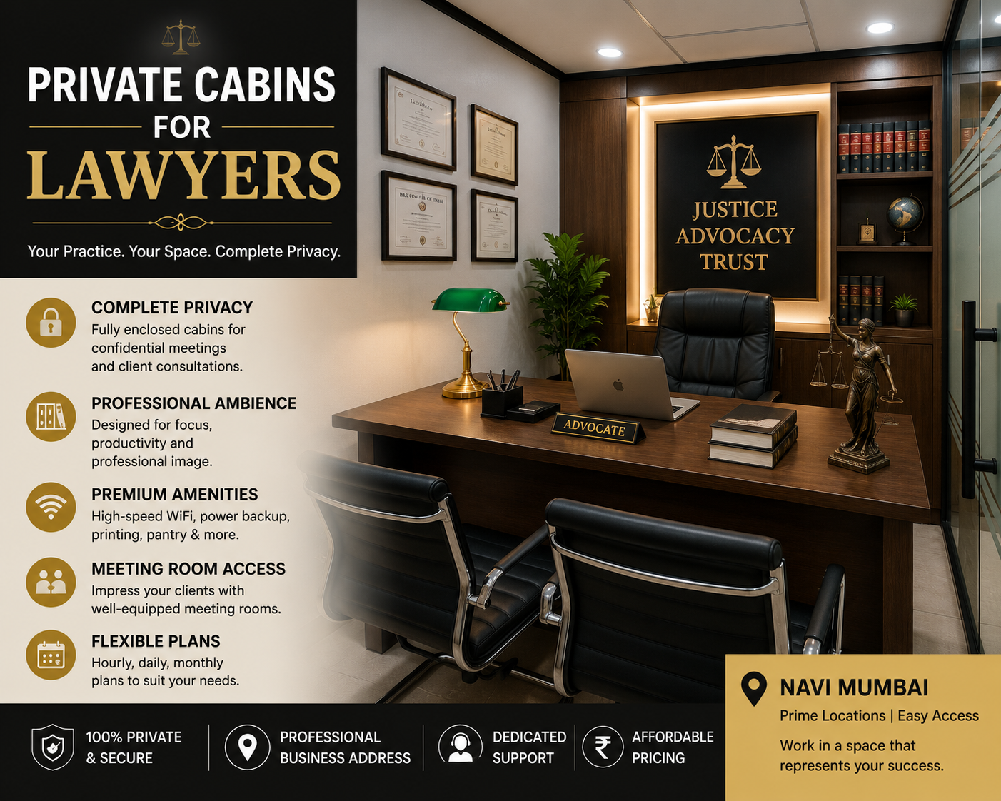 The best Private Cabin for Lawyers in Navi Mumbai, affordable